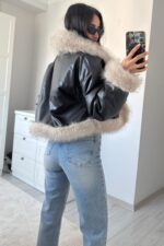 Çift Taraflı Kısa Deri Kürk - Görsel 3