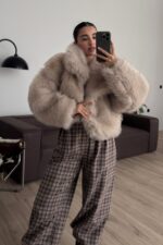 Çift Taraflı Kısa Deri Kürk Taba - Görsel 3