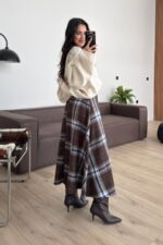 For Ekoseli Uzun Etek Lacivert Kahve - Görsel 3