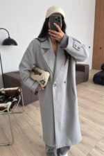 Bello Düğmeli Uzun Kaşe Kaban Gri - Görsel 2