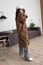 Bello Düğmeli Uzun Kaşe Kaban Taba - Görsel 3