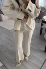 Noya Çımalı Flare Pantolon Krem - Görsel 2