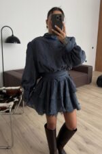 Rey Vatkalı Güpür Detaylı Elbise Mavi - Görsel 2