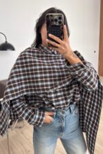 Pelerinli Ekose Gömlek Kahverengi