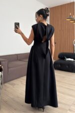 Lou Vatkalı Belden Oturtmalı Elbise Siyah - Görsel 3