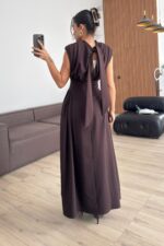 Lou Vatkalı Belden Oturtmalı Elbise Kahverengi - Görsel 3