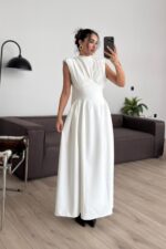 Lou Vatkalı Belden Oturtmalı Elbise Beyaz