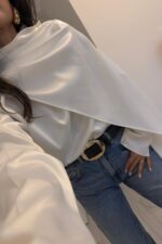 Cool Şallı Saten Gömlek Beyaz - Görsel 3