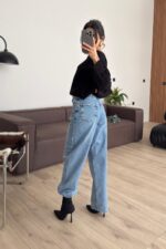 Paçası Yırtık Ballon Mavi Yıkamalı Jean - Görsel 3