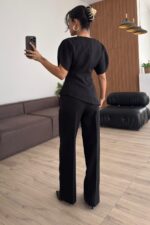 Asimetrik Belden Oturtmalı Pantolon Takım Siyah - Görsel 4