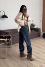 Paçası Katlı Lacivert Eskitme Jean - Görsel 4