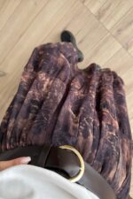 Kemerli Desenli Şifon Etek Kahverengi - Görsel 5