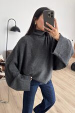 Boğazlı Yarasa Kol Kazak Antrasit - Görsel 2