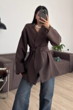 Premium Fular Bağlamalı Ceket Kahverengi - Görsel 2