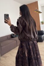 Luxury Yılan Derisi Deri Ceket Kahverengi - Görsel 6