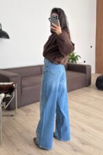 Cleo Dalgalı Taşlı Mavi Jean - Görsel 4