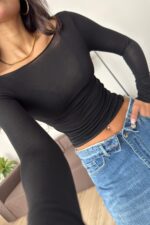 For Kayık Yaka Transparan Bluz Siyah - Görsel 2