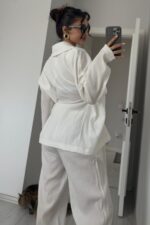 Gofre Kumaş Kimono Takım Beyaz - Görsel 4