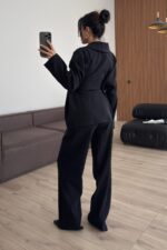 Gofre Kumaş Kimono Takım Siyah - Görsel 4