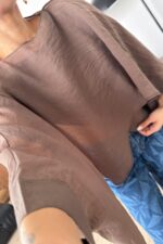 Uçuşan Pelerin Bluz Kahverengi - Görsel 2