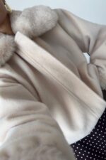 Yakası Kürklü Fermuarlı Peluş Ceket Taş - Görsel 2