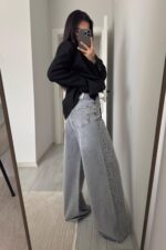 Cleo Dalgalı Taşlı Antrasit Jean - Görsel 4