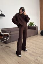 Kapşonlu Modal Kumaş Pantolon Takım Kahverengi