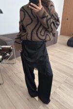 Dantel Pareo Detaylı Saten Pantolon Siyah - Görsel 2