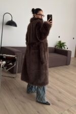 Şal Yaka Bağlamalı Uzun Kürk Kahverengi - Görsel 4