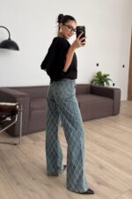 Wide Leg Baklava Taşlı Eskitme Mavi Jean - Görsel 4