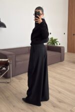 Beli Kemerli Pileli Pantolon Siyah - Görsel 4