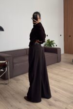 Beli Kemerli Pileli Pantolon Acı Kahve - Görsel 4