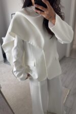 Tasarım Şallı Blazer Ceket Ekru - Görsel 4