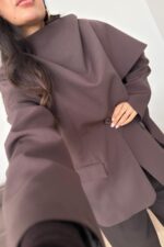 Tasarım Şallı Blazer Ceket Kahverengi - Görsel 3