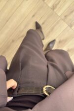 Kemerli Pileli Bermuda Şort Acı Kahve - Görsel 3