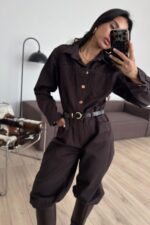 Cepli Denim Tulum Kahverengi - Görsel 3