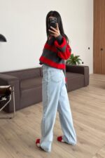 Kurdele Nakışlı Buz Mavi Jean - Görsel 4