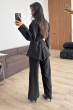 Önü Bağlamalı Pileli Takım Siyah - Görsel 5