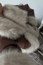 Çift Taraflı Kısa Deri Kürk Taba - Görsel 2