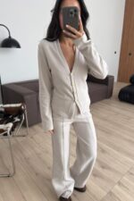 Gold Düğmeli Triko Takım Taş - Görsel 2