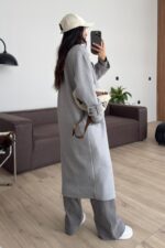 Bello Düğmeli Uzun Kaşe Kaban Gri - Görsel 3