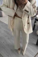 Noya Çımalı Flare Pantolon Krem - Görsel 3