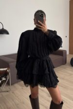 Rey Vatkalı Güpür Detaylı Elbise Siyah - Görsel 2