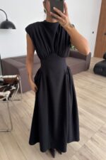 Lou Vatkalı Belden Oturtmalı Elbise Siyah - Görsel 2