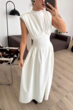 Lou Vatkalı Belden Oturtmalı Elbise Beyaz - Görsel 2