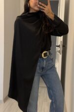 Cool Şallı Saten Gömlek Siyah - Görsel 2