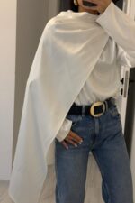 Cool Şallı Saten Gömlek Beyaz - Görsel 2