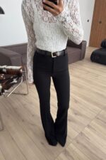 Beli Kemerli İspanyol Paça Kumaş Pantolon Siyah - Görsel 2