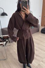 Şalvar Pantolon Ceket Takım Kahverengi - Görsel 2