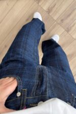 Ekose Desenli Wide Leg Lacivert Jean - Görsel 3